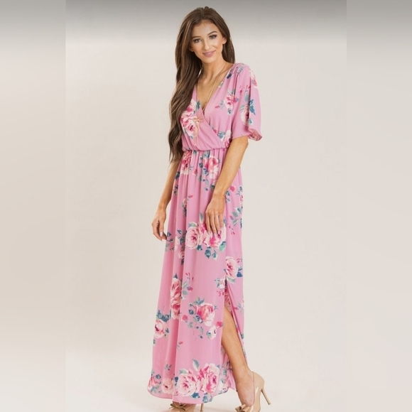 Everly Pink Floral Print Maxi Dress - Picture 1 of 7